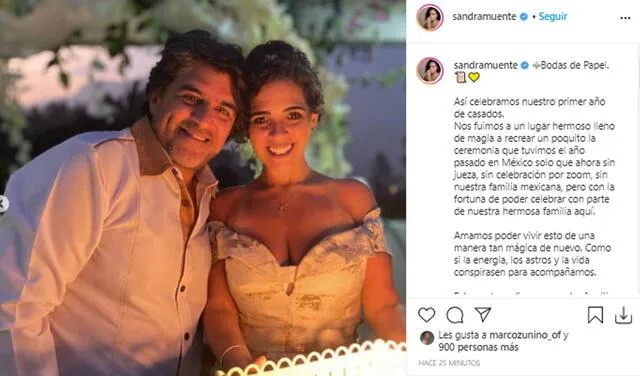 22.8.2021 | Post de Sandra Muente celebrando sus bodas de papel. Foto: captura Sandra Muente / Instagram
