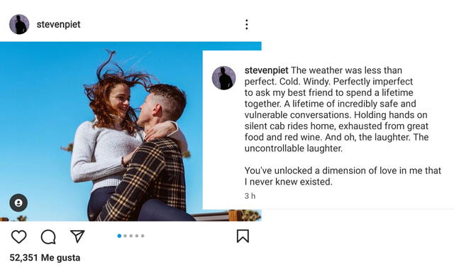 1.3.2022 | Publicación de Steven Piet sobre su compromiso con Joey King. Foto: captura Steven Piet/Instagram