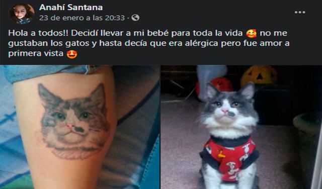 Facebook viral: joven se hace un tatuaje en su pierna inspirado en el rostro de su gato