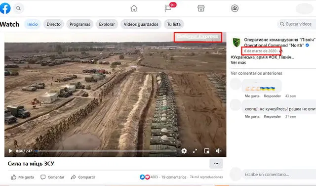 Video original. Foto: captura en Facebook / Comando Operativo Norte de las Fuerzas Armadas de Ucrania.