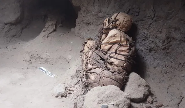 La momia fue encontrada atada y solitaria en la cámara funeraria. Foto: cortesía