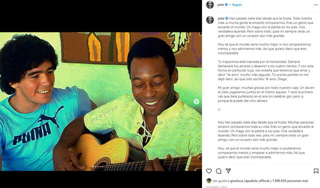 Segunda publicación de Pele a Maradona. Foto: Pelé/Instagram