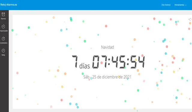 Reloj-alarma.es también tiene una cuenta regresiva para esta y todas las próximas navidades. Foto: captura