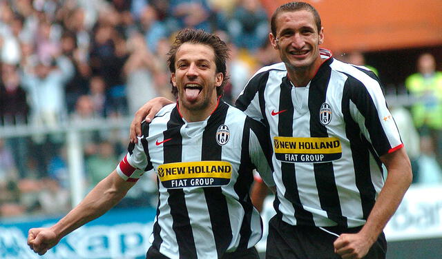 Giorgio Chiellini junto a Alessandro Del Piero en la Juventus en la temporada 2008. Foto: AFP