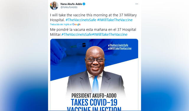 Presidente de Ghana recibe primera vacuna COVAX en el mundo contra la COVID-19