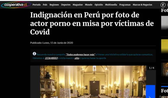 Así informó la prensa chilena sobre la foto de Jordi ENP. Foto: Captura/Cooperativa