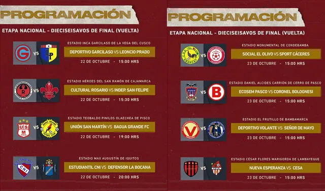 Programación de los dieciseisavos de final. Foto: Copa Perú