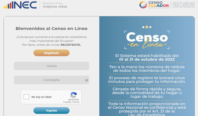Página del registro del censo en línea está habilitada desde el 1 de octubre de 2022. Foto:; captura web