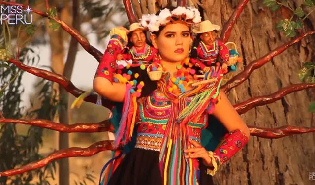 Los tejidos de Incahuasi y Cañaris inspiraron el traje que lució María Luisa Grosso, Miss Lambayeque 2021. Foto: Miss Perú / Facebook