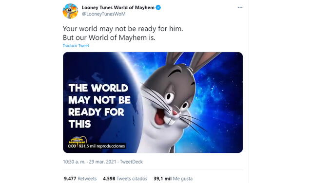 Anuncio emocionó a los fans de los Looney Tunes. Foto: captura de Twitter