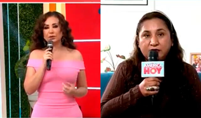 Janet Barboza no esperó escuchar la sorprendente revelación de Celia Rodríguez, mamá de Melissa Paredes. Foto: captura América TV.