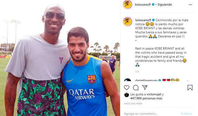 Estrellas del fútbol publican sentidos mensajes ante la muerte de Kobe Bryant. Foto: Instagram