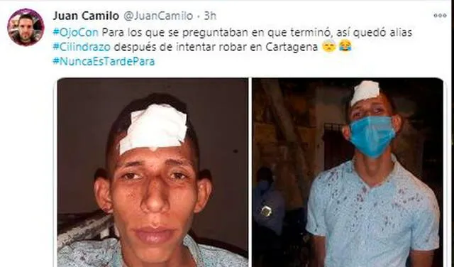 Colombia: hombre frustra asalto lanzando cilindro de gas en la cabeza de ladrón
