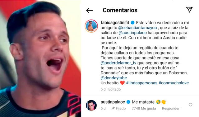 19.10.2021 | Post de Fabio Agostini sobre Sebastián Tamayo y Austin Palao en el Poder del amor. Foto: captura Fabio Agostini / Instagram