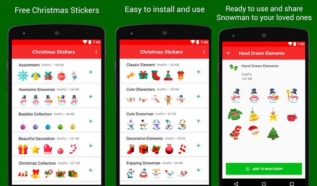 Navidad Pegatinas para WhatsApp te ofrece 39 paquetes de stickers. Foto: Play Store