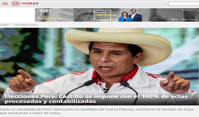 En Chile 24 Horas publicó una amplia nota sobre lo acontecido en Perú. Foto: captura de pantalla