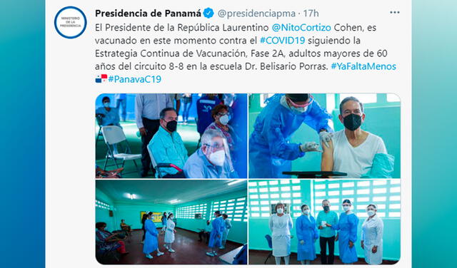 Presidente de Panamá recibe primera dosis de la vacuna contra el coronavirus