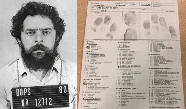 Fotografía de Lula tras la detención y una de las primeras páginas del interrogatorio