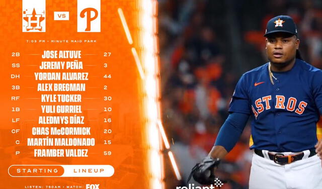 Alineaciones de Houston Astros. Foto: captura Houston Astros