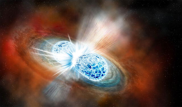 Representación del choque de dos estrellas de neutrones. Foto: Robin Dienel/Carnegie Institution for Science.