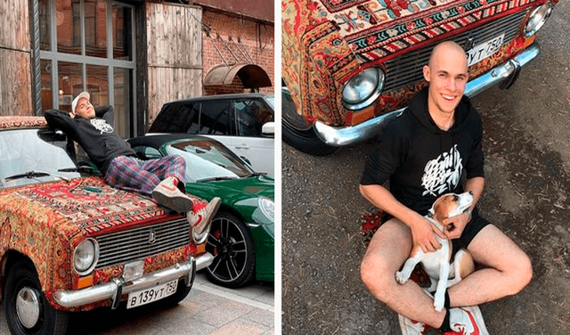 Hombre utiliza alfombras para forrar su auto oxidado y el resultado impacta en redes