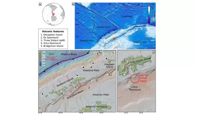 Ilustración de la zona donde ocurrió la cadena de sismos en la Antártida. Foto: Cesca et. al. 2022