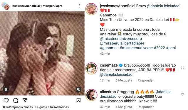 7.3.2022 |Publicación de Jessica Newton sobre felicitando a la actual Miss Teen Universe 2022. Foto: captura Jessica Newton/Instagram