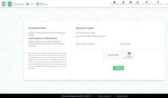 Plataforma de consulta de Mi Beca para empezar. Foto: captura de mibecaparaempezar.cdmx.gob.mx