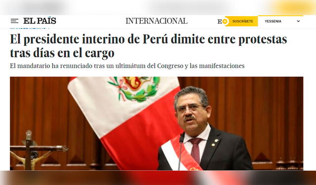 Renuncia de Manuel Merino a la Presidencia de facto es noticia en prensa extranjera