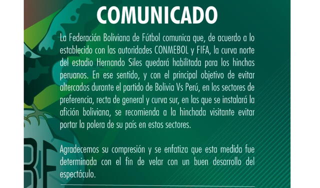 La Federación Boliviana de Fútbol publicó este comunicado en sus redes sociales. Foto: Prensa FBF.