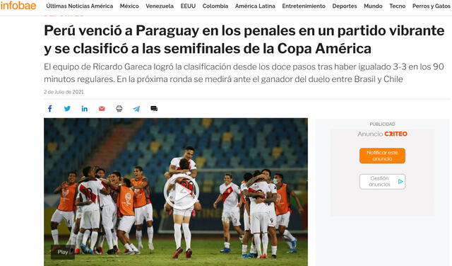 Infobae - Perú a semifinales