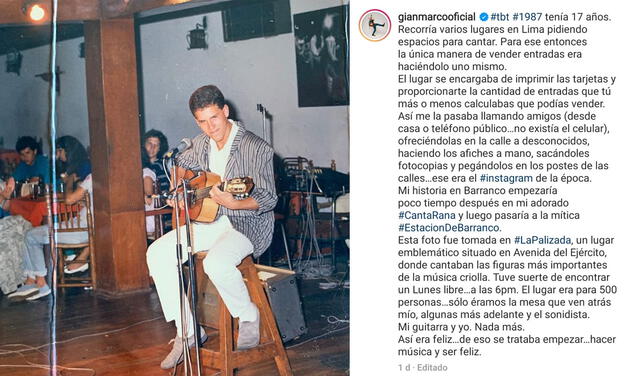 1.10.2021 | Post de Gian Marco Zignago recordando los inicios de su carrera. Foto: captura Gian Marco Zignago  / Instagram