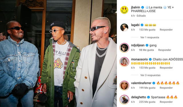 J Balvin se reunió con Kanye West y Pharrell Williams en el desfile Nigo X KENZO. Foto: J Balvin/Instagram