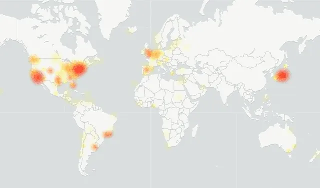 Mapa de incidencias de las fallas de Twitter. Foto: DownDetector