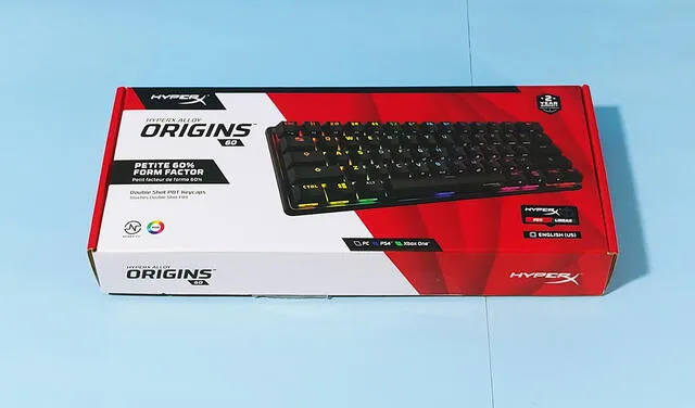 Frontal de la caja del del HyperX Alloy Origins 60 Frontal de la caja del del HyperX Alloy Origins 60