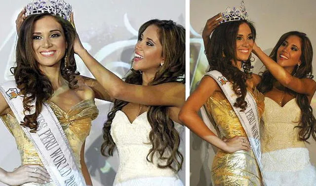 Melissa Paredes entregó su corona a la modelo Elba Fahsbender. Foto: Perú Reinas / Instagram