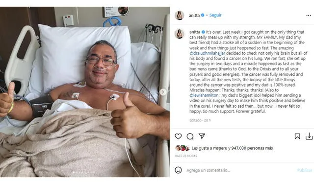 7.6.2022 | Publicación de Anitta sobre la salud de su padre. Foto: captura Anitta/Instagram