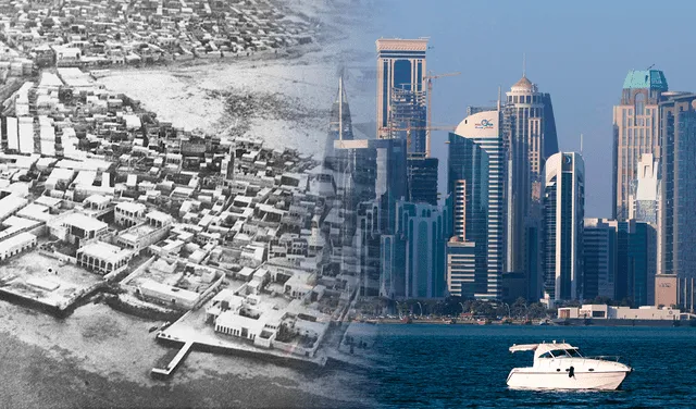 El antes y después de Qatar: del desierto a la opulencia. Foto: composición LR/AFP