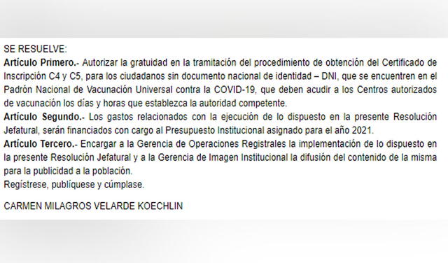 Resolución de Reniec. Foto: El Peruano