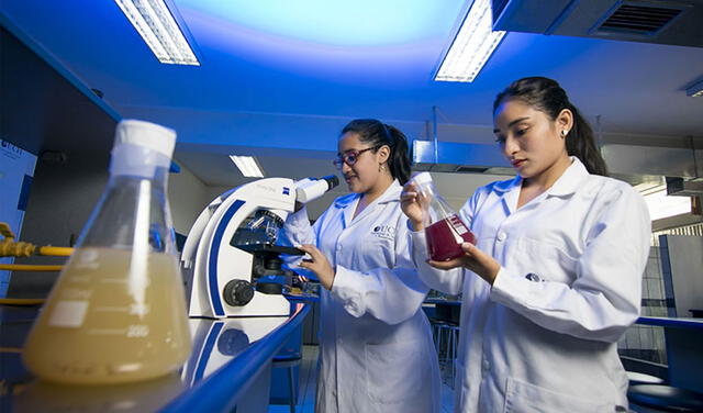 Dos científicas en un laboratorio de la Universidad Peruana Cayetano Heredia. Foto: UPCH