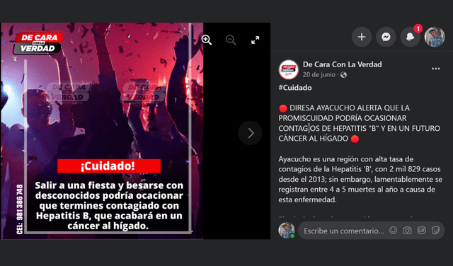 Publicación de la página De Cara con la Verdad. Foto: captura de Facebook