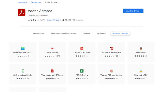 Extensión Adobe Acrobat. Foto: captura de Chrome Web Store