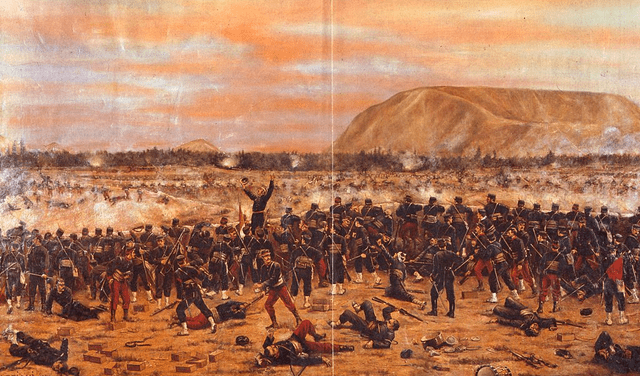 Óleo de Juan Lepiani titulado El tercer reducto (1894) que representa una escena de la batalla de Miraflores.