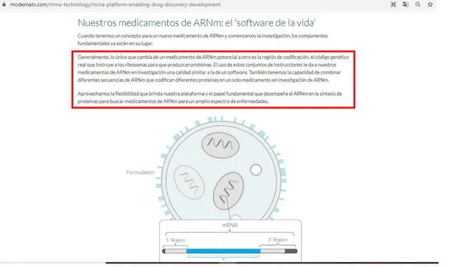 Tecnología ARNm. Foto: captura de la web Moderna.