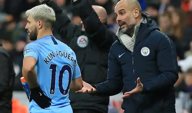 Pep Guardiola Sergio Agüero Manchester City Premier League. Foto: EFE