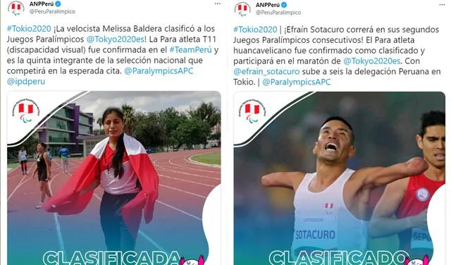 Baldera y Sotacuro representarán al Perú en paraatletismo. Foto: ANNP