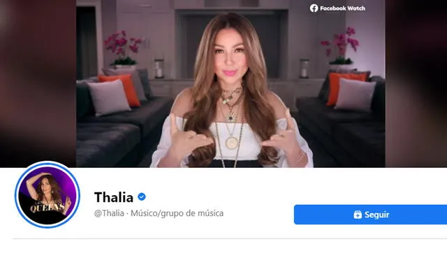 Fanpage oficial de Thalia. Foto: captura del fanpage.