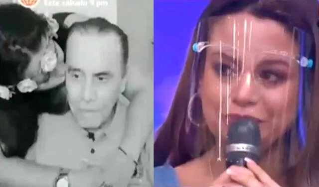 Flor Polo no pudo evitar llorar al ver la imagen de su padre al lado de sus dos pequeños hijos. Susy Díaz presenció la escena y consoló a su hija. Foto: captura de América TV