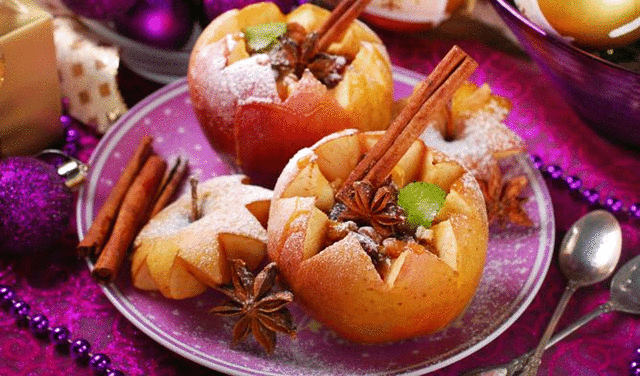 Manzanas asadas rellenas de nueces y pasas. Foto: Hogarmanía