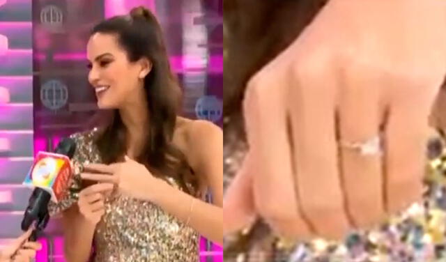 Valeria Pizza indicó que desde que fijo fecha de matrimonio con su novio, Pierre Cateriano, empezó a usar su anillo. Foto: captura América TV.